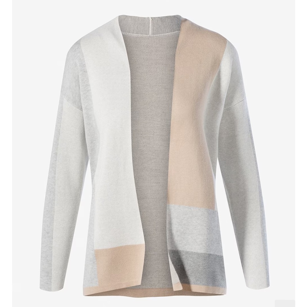 Chico’s Colorblock Neutral Open Drape Front Long Line Cotton Cardigan XL